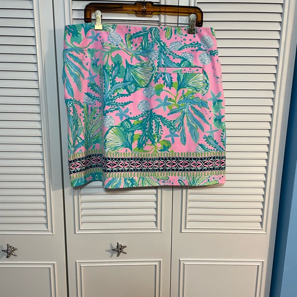 Lilly Pulitzer Pink Tropical Print Mini Skirt with Aqua Accents